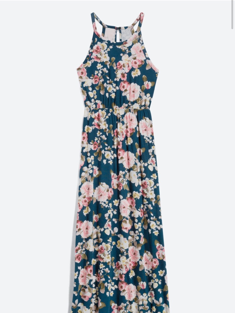 Papermoon Teal Floral Maxi Dress with Pink Blossoms